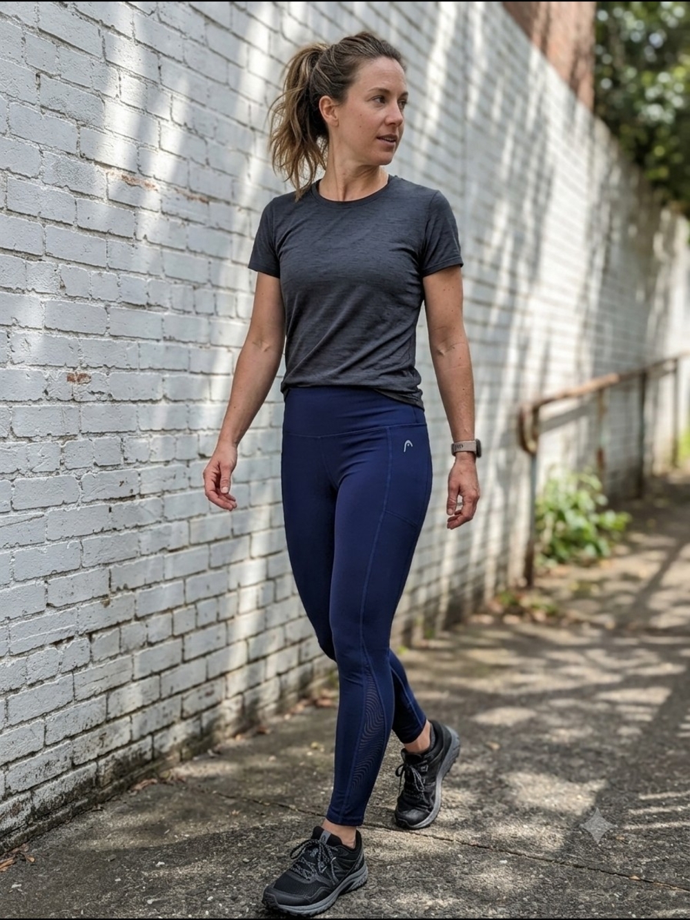 Head Women's High-Waist Navy Leggings Mesh Detail